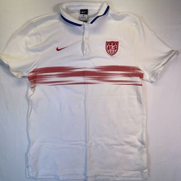 Nike White Red Athletic Short Sleeve Team USA Soccer Polo Shirt Size XL - Picture 1 of 8